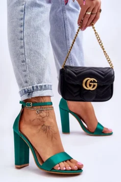 Damskie Boto Satynowe Sandały Na Obcasie Zielone Linsy