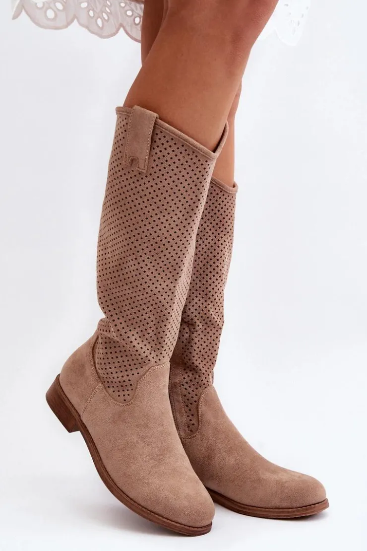 Damskie buty S.Barski Kozaki Wiosenne|Kozaki Ażurowe*S.Barski HY66-139 Ażurowe Kozaki Damskie Beżowe
