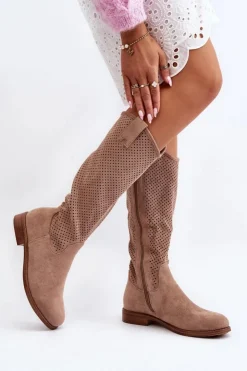 Damskie buty S.Barski Kozaki Wiosenne|Kozaki Ażurowe*S.Barski HY66-139 Ażurowe Kozaki Damskie Beżowe