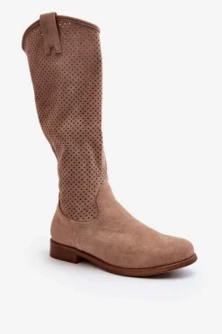 Damskie buty S.Barski Kozaki Wiosenne|Kozaki Ażurowe*S.Barski HY66-139 Ażurowe Kozaki Damskie Beżowe