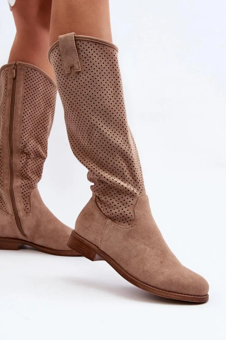 Damskie buty S.Barski Kozaki Wiosenne|Kozaki Ażurowe*S.Barski HY66-139 Ażurowe Kozaki Damskie Beżowe