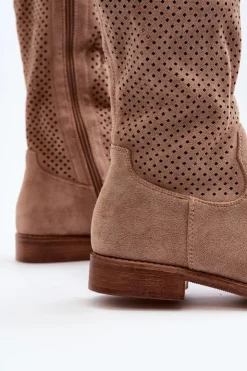 Damskie buty S.Barski Kozaki Wiosenne|Kozaki Ażurowe*S.Barski HY66-139 Ażurowe Kozaki Damskie Beżowe