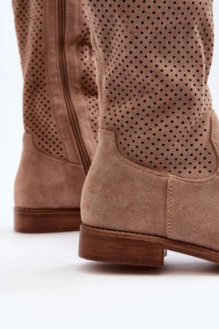 Damskie buty S.Barski Kozaki Wiosenne|Kozaki Ażurowe*S.Barski HY66-139 Ażurowe Kozaki Damskie Beżowe