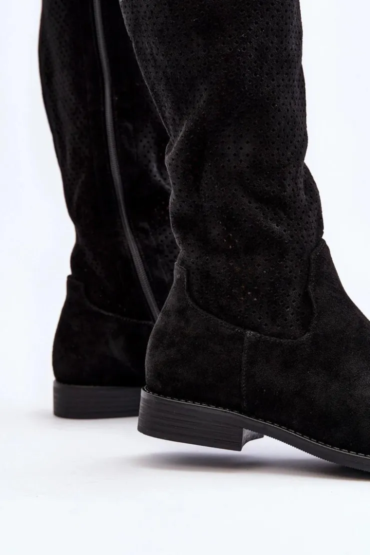 Damskie Damskie buty S.Barski S.Barski HY66-139 Ażurowe Kozaki Damskie Czarne