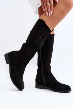 Damskie Damskie buty S.Barski S.Barski HY66-139 Ażurowe Kozaki Damskie Czarne