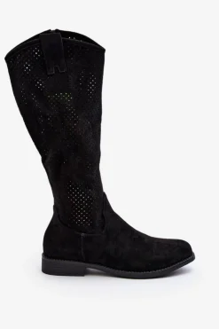 Damskie Damskie buty S.Barski S.Barski HY66-139 Ażurowe Kozaki Damskie Czarne