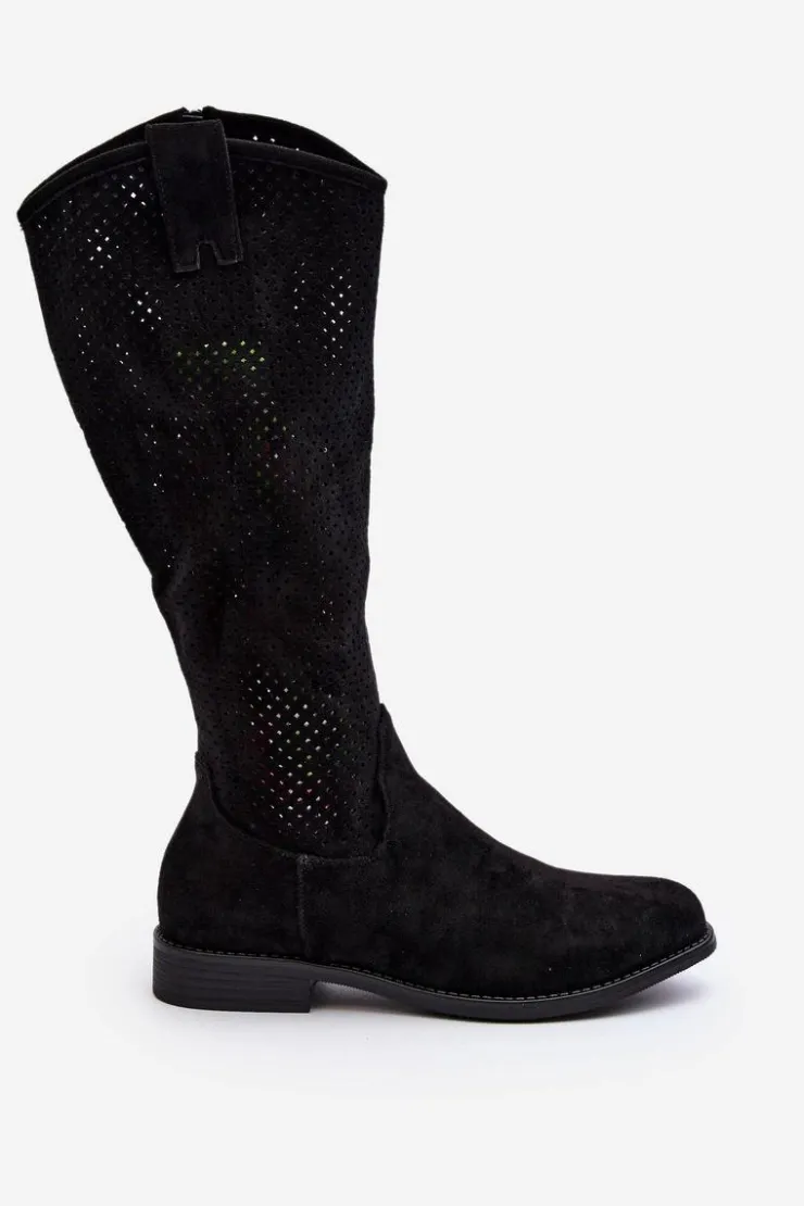 Damskie Damskie buty S.Barski S.Barski HY66-139 Ażurowe Kozaki Damskie Czarne