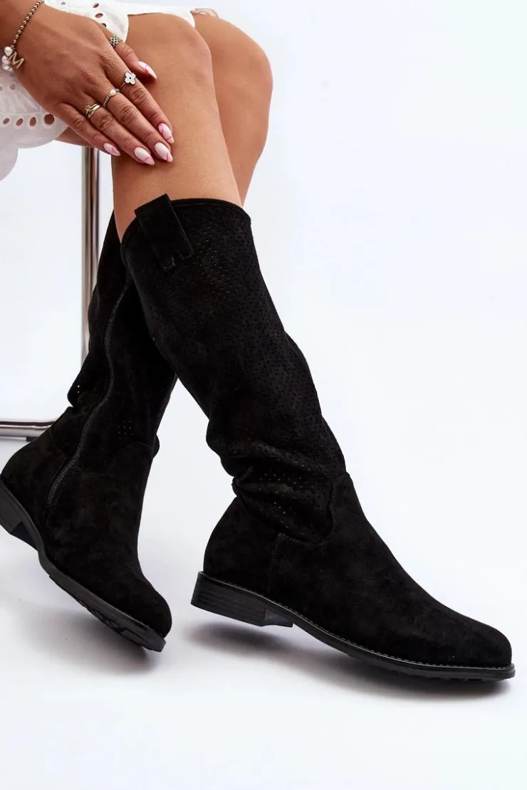 Damskie Damskie buty S.Barski S.Barski HY66-139 Ażurowe Kozaki Damskie Czarne