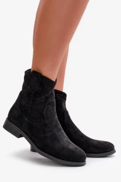 Sale Damskie buty S.Barski S.Barski HY66-135 Damskie Ażurowe Botki Na Płaskim Obcasie Czarne