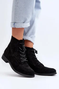 Damskie Damskie buty S.Barski S.Barski HY66-136 Damskie Botki Ze Wzorem Czarne