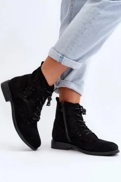 Damskie Damskie buty S.Barski S.Barski HY66-136 Damskie Botki Ze Wzorem Czarne