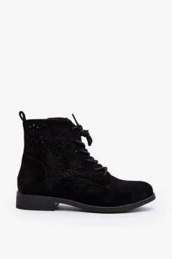 Damskie Damskie buty S.Barski S.Barski HY66-136 Damskie Botki Ze Wzorem Czarne