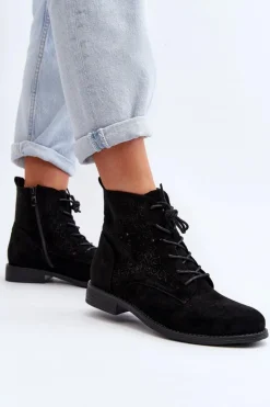 Damskie Damskie buty S.Barski S.Barski HY66-136 Damskie Botki Ze Wzorem Czarne