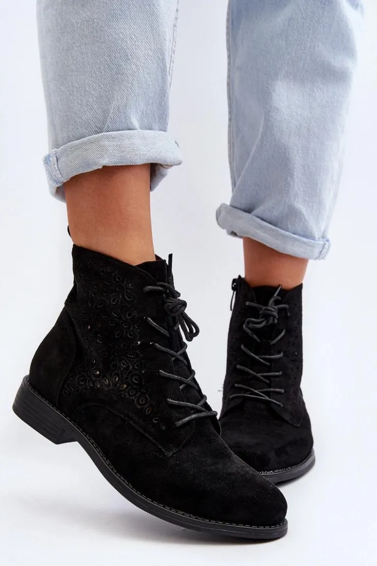 Damskie Damskie buty S.Barski S.Barski HY66-136 Damskie Botki Ze Wzorem Czarne