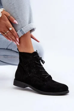 Damskie Damskie buty S.Barski S.Barski HY66-136 Damskie Botki Ze Wzorem Czarne