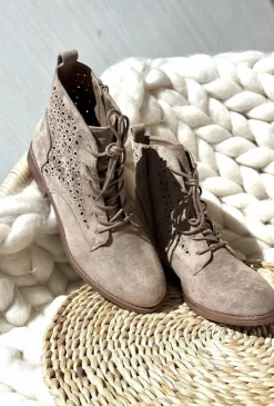 Damskie buty S.Barski Botki Wiosenne|Botki Ażurowe*S.Barski HY66-136 Damskie Botki Ze Wzorem Jasnobeżowe