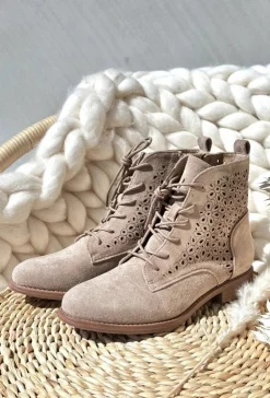 Damskie buty S.Barski Botki Wiosenne|Botki Ażurowe*S.Barski HY66-136 Damskie Botki Ze Wzorem Jasnobeżowe