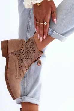 Damskie buty S.Barski Botki Wiosenne|Botki Ażurowe*S.Barski HY66-136 Damskie Botki Ze Wzorem Beżowe Beżowy