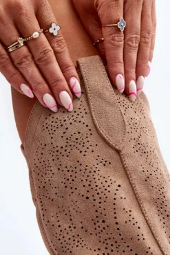 Clearance Damskie buty S.Barski S.Barski HY66-132 Kozaki Damskie Ażurowe Beżowe