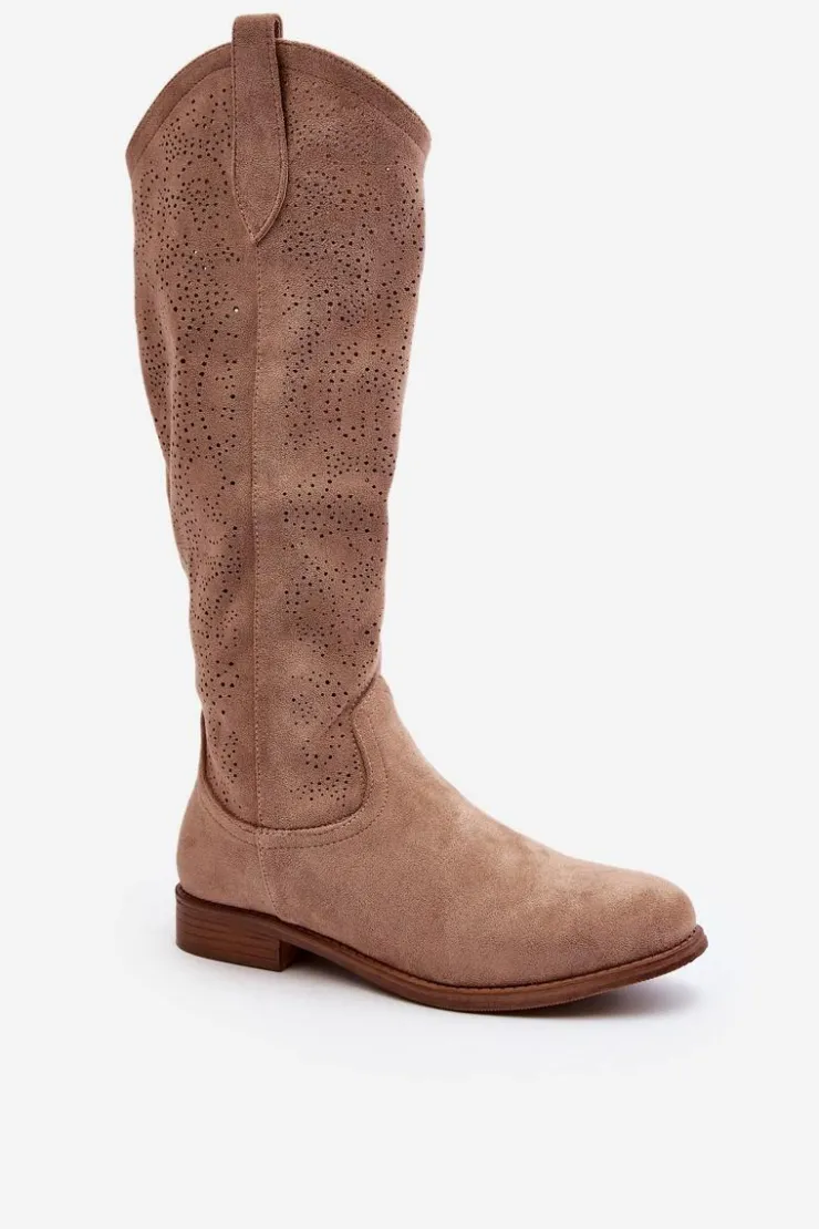 Clearance Damskie buty S.Barski S.Barski HY66-132 Kozaki Damskie Ażurowe Beżowe