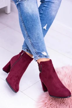 Damskie Buty Sergio Leone Sergio Leone Bordowe Botki Na Słupku Zamsz Valentia