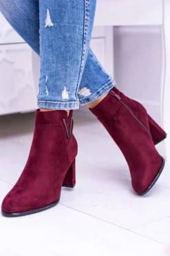 Damskie Buty Sergio Leone Sergio Leone Bordowe Botki Na Słupku Zamsz Valentia