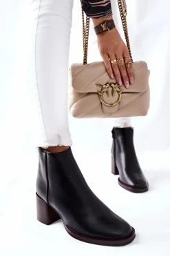 Damskie Buty Sergio Leone Sergio Leone Botki Na Słupku BT545 Czarne