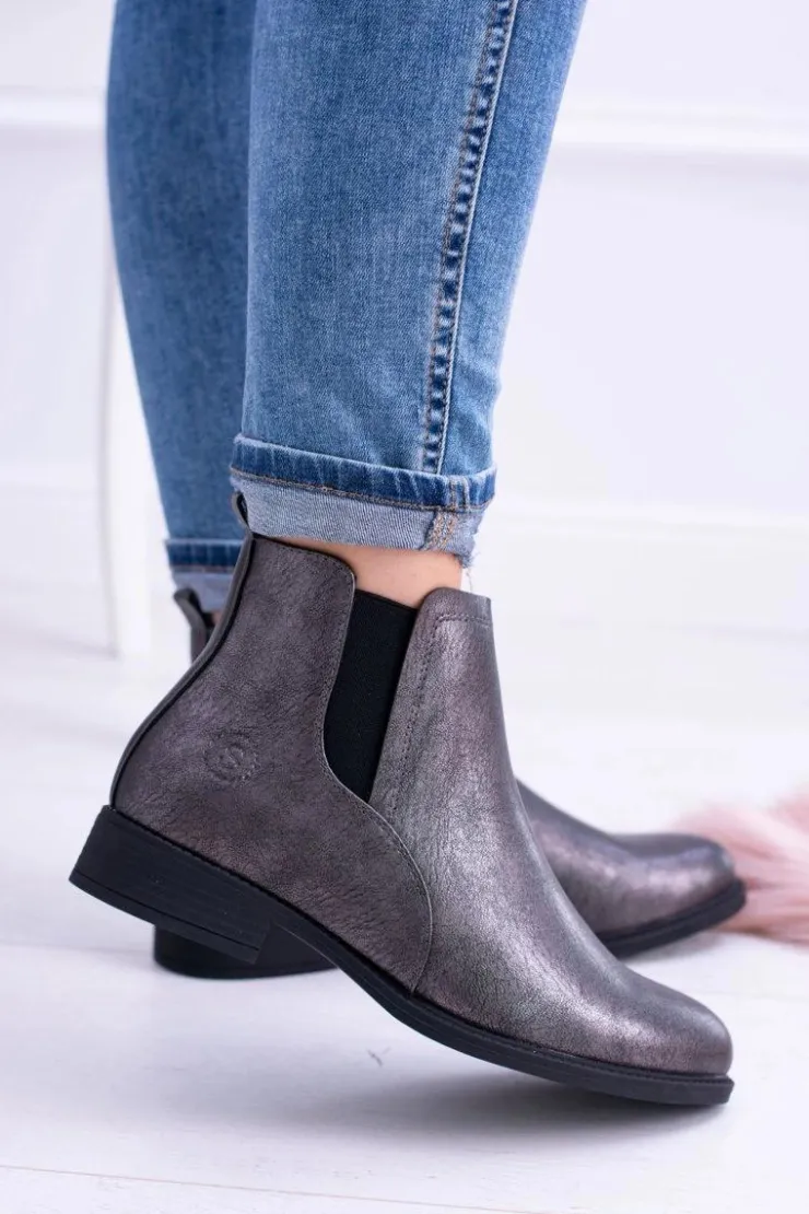 Discount Buty Sergio Leone Sergio Leone Ciemnoszare Botki Płaski Obcas Vuko