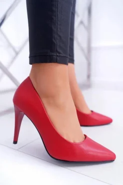 Buty Sergio Leone Czółenka Klasyczne*Sergio Leone Matowe Czółenka Szpilki Czerwone Feliciana