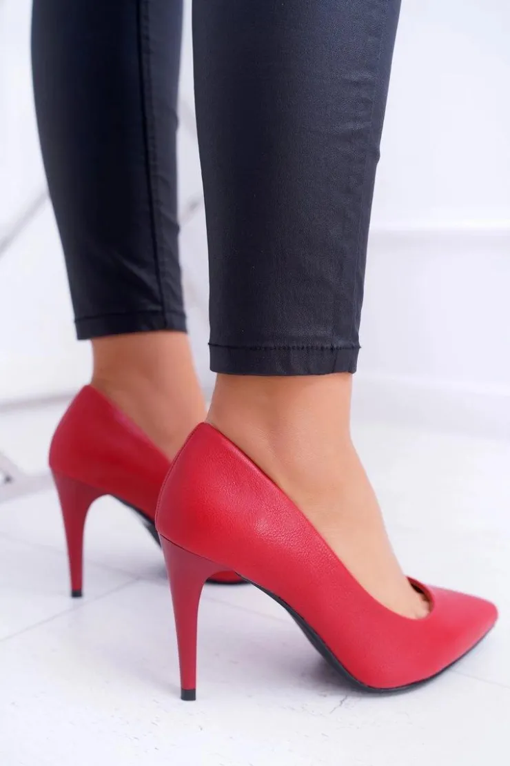 Buty Sergio Leone Czółenka Klasyczne*Sergio Leone Matowe Czółenka Szpilki Czerwone Feliciana