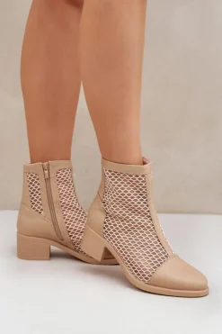 Damskie Boto Siateczkowe Botki Damskie Na Obcasie Beżowe Lithyia