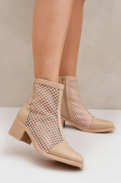 Damskie Boto Siateczkowe Botki Damskie Na Obcasie Beżowe Lithyia
