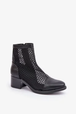 Damskie Boto Siateczkowe Botki Damskie Na Obcasie Czarne Lithyia