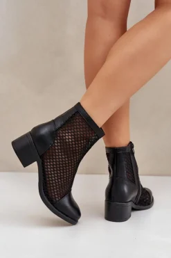 Damskie Boto Siateczkowe Botki Damskie Na Obcasie Czarne Lithyia