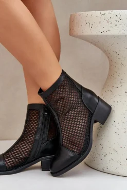 Damskie Boto Siateczkowe Botki Damskie Na Obcasie Czarne Lithyia