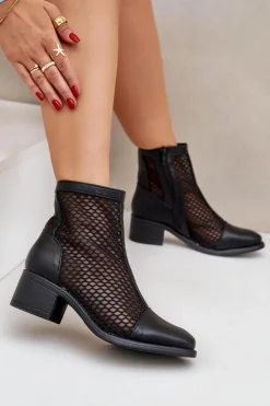 Damskie Boto Siateczkowe Botki Damskie Na Obcasie Czarne Lithyia
