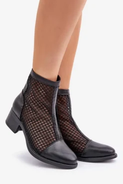 Damskie Boto Siateczkowe Botki Damskie Na Obcasie Czarne Lithyia