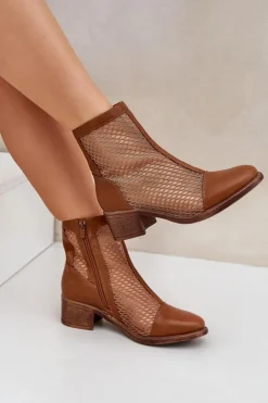 Sale Boto Siateczkowe Botki Damskie Na Obcasie Brązowe Lithyia Brązowy