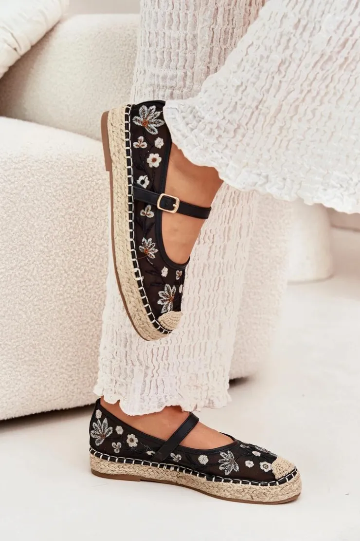Damskie Boto Siateczkowe Espadryle Z Haftem Na Platformie Czarne Laxisa