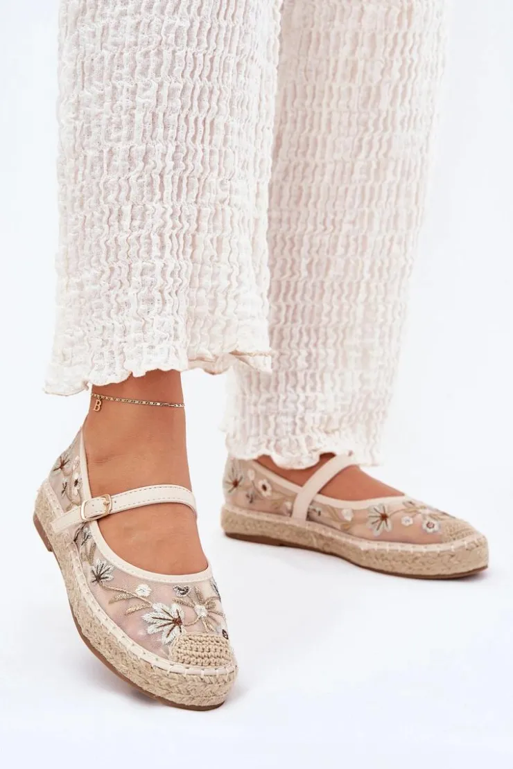 Sale Boto Siateczkowe Espadryle Z Haftem Na Platformie Beżowe Laxisa Beżowy