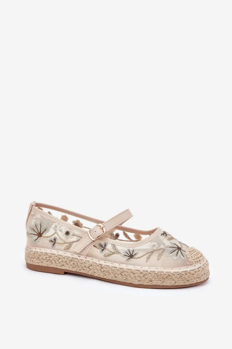 Sale Boto Siateczkowe Espadryle Z Haftem Na Platformie Beżowe Laxisa Beżowy