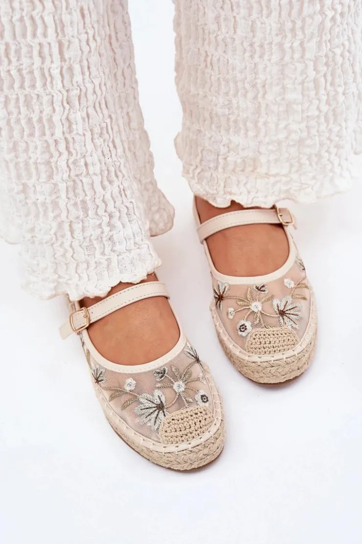 Sale Boto Siateczkowe Espadryle Z Haftem Na Platformie Beżowe Laxisa Beżowy
