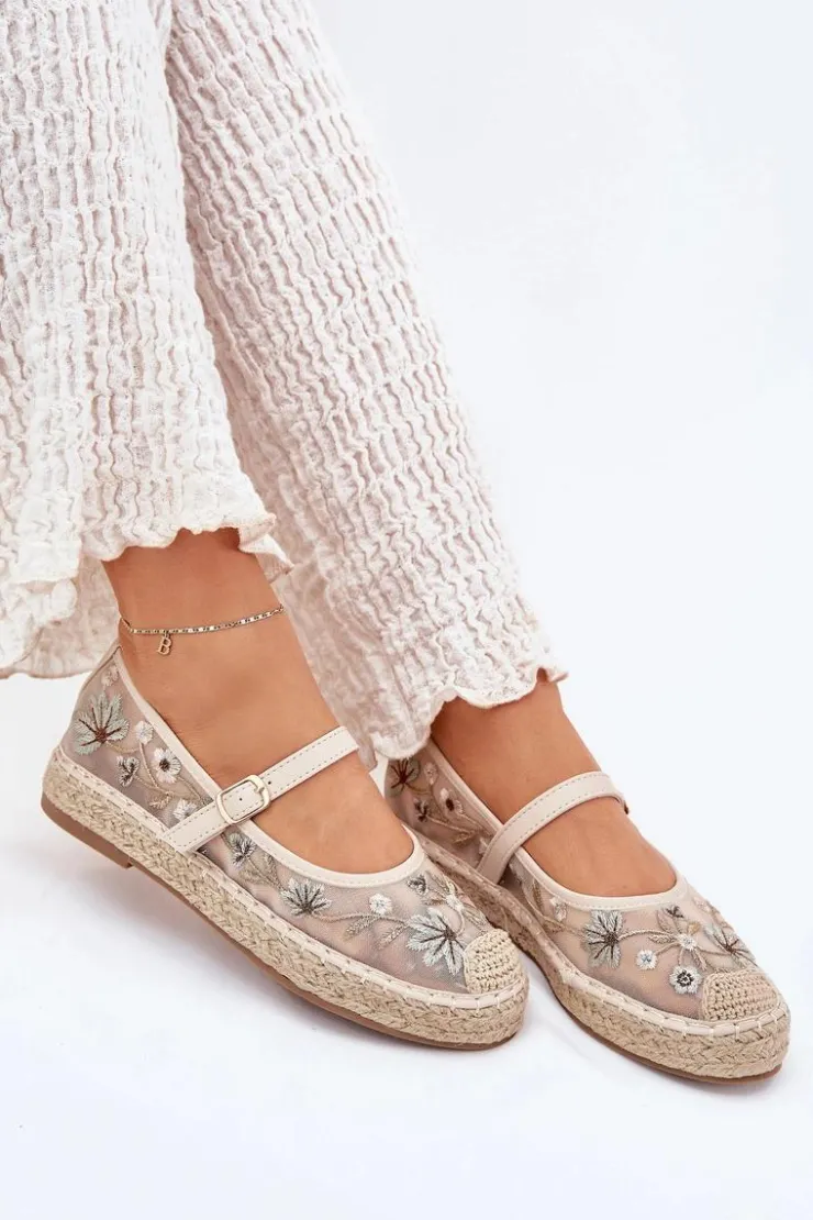 Sale Boto Siateczkowe Espadryle Z Haftem Na Platformie Beżowe Laxisa Beżowy