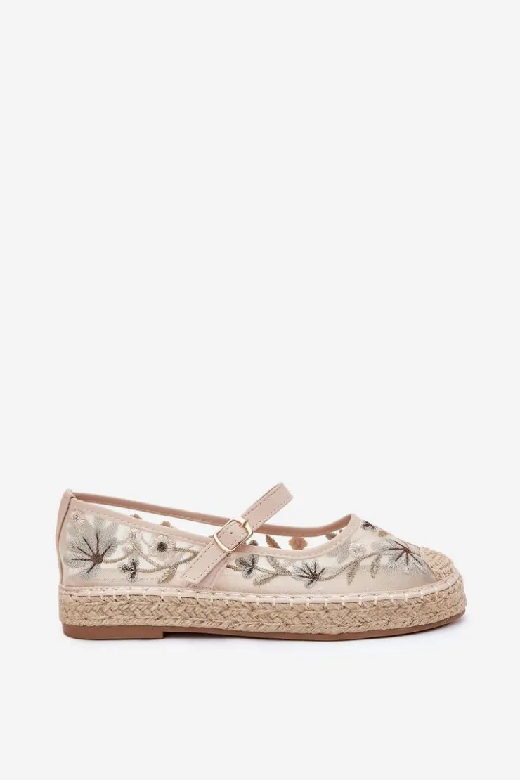 Sale Boto Siateczkowe Espadryle Z Haftem Na Platformie Beżowe Laxisa Beżowy