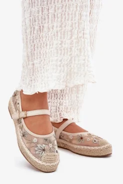 Sale Boto Siateczkowe Espadryle Z Haftem Na Platformie Beżowe Laxisa Beżowy