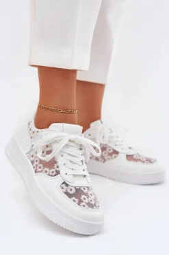 Damskie Boto Siateczkowe Sneakersy Damskie Stokrotki Białe Jenithra