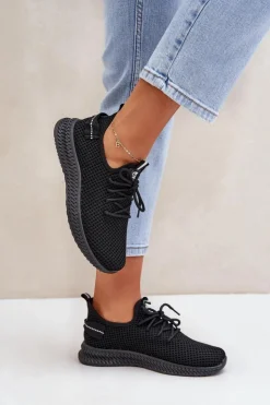Boto Sneakersy Damskie*Siateczkowe Wsuwane Buty Sportowe Damskie Czarne Harice Czarny
