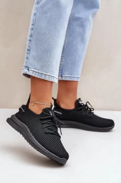 Boto Sneakersy Damskie*Siateczkowe Wsuwane Buty Sportowe Damskie Czarne Harice Czarny