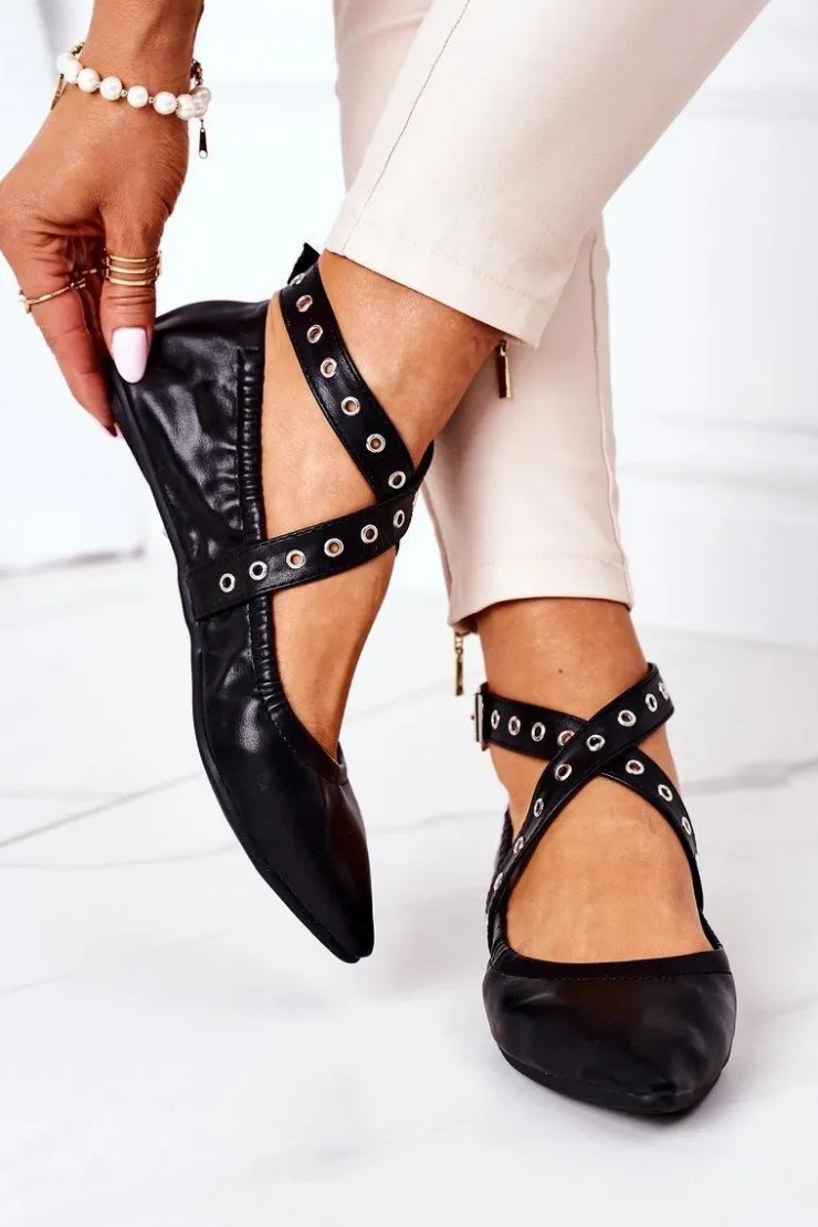 Sale Boto Składane Skórzane Baleriny Lu Boo Czarne