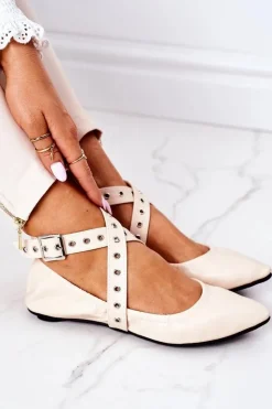 Damskie Boto Składane Skórzane Baleriny Lu Boo Beżowe